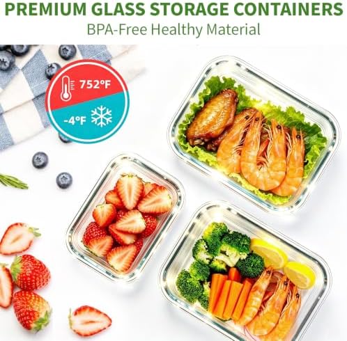 Glass Meal Prep Containers, 10 Pack Glass Food Storage Containers with Lids