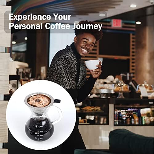 Pour Over Coffee Maker with Reusable Double-layer Stainless Steel Filter, 600ml/20oz BPA-Free Glass Coffee Carafe, Glass Coffee Maker, Coffee Dripper Brewer