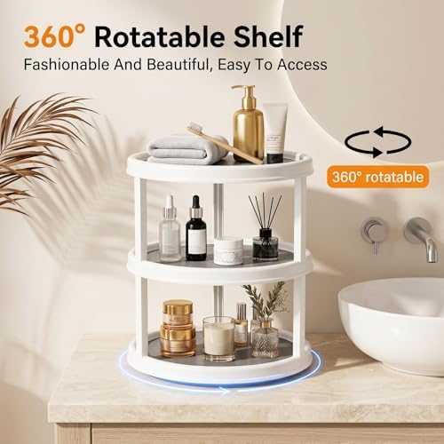 3 Tier Lazy Susan Turntable - 12'' Round Tiered Rotating Kitchen Spice Organizer and Non-Skid Organization Storage Container - Tiered Tray for Fruit, Snacks, Cosmetic, Pantry, Bathroom(Grey)