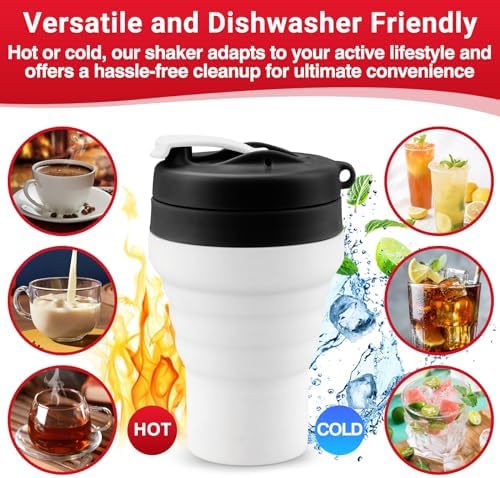 Collapsible Protein Shaker Bottle: 20 Oz Travel-Friendly Shaker Cup, White - Image 7