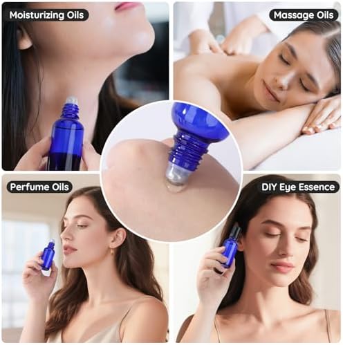 Segbeauty 1oz Glass Essential Oil Roller Bottles Rollerball Applicator, 5pcs 30ml Roll On Bottles, Refillable Anointing Oil Bottle, Blue Perfume Bottle Empty, Travel Size Containers for Oils Liquids - Image 6