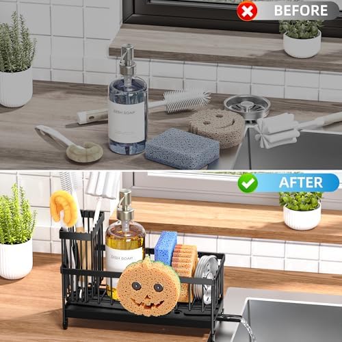 Sponge Holder for Kitchen Sink, Sink Caddy with Smiley Face Holder