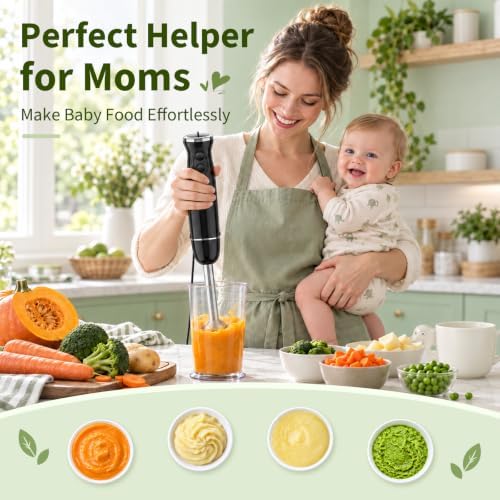 5-in-1 Immersion Blender Handheld 1000W, 12-Speed Hand Mixer, Black - Image 7