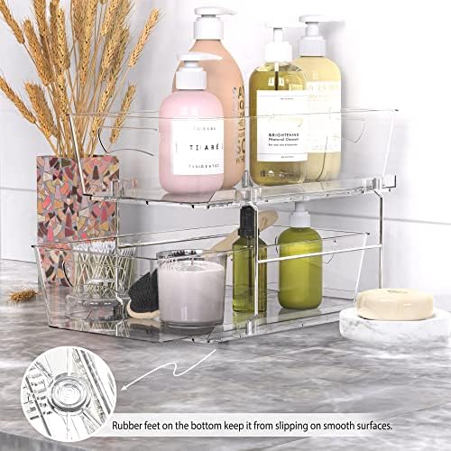 2 Tier Basket Drawer Cabinet Pull-Out Organizer, Clear