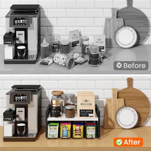 Tea Bag Organizer, Wood Tea Bag Holder with Storage Drawer, white