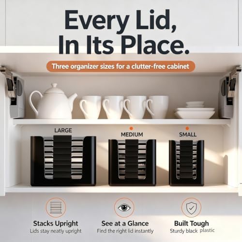 3PCS Lid Organizer, Black Stackable Rack for Rubbermaid Brilliance