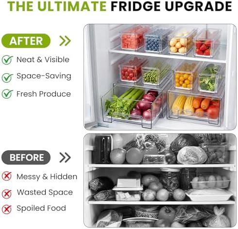 6Pack Fridge Organizers and Storage with Drain Trays,BPA-Free PET,Stackable