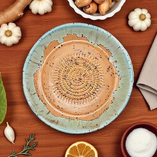 Ceramic Grater Bowl, Garlice Grater Plate, Handmade Ginger Grater, Mincer Bowl for Cheese &Vegetables, Ceramic Decorative Mincer, Hand Dish for Garlic (Caramel)