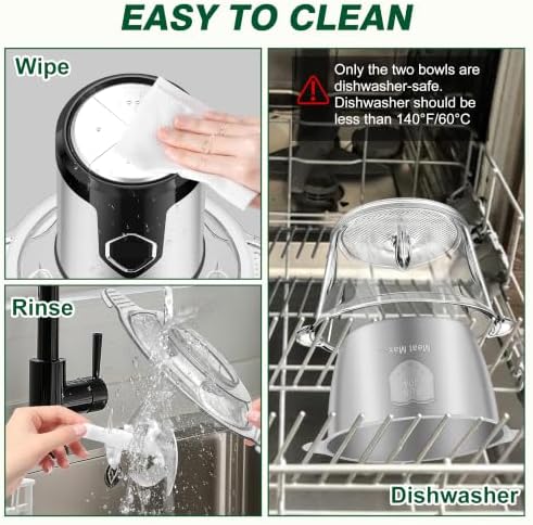 Food Processor with 2 Bowls, 4-Speed Electric Food Chopper & Meat Grinder
