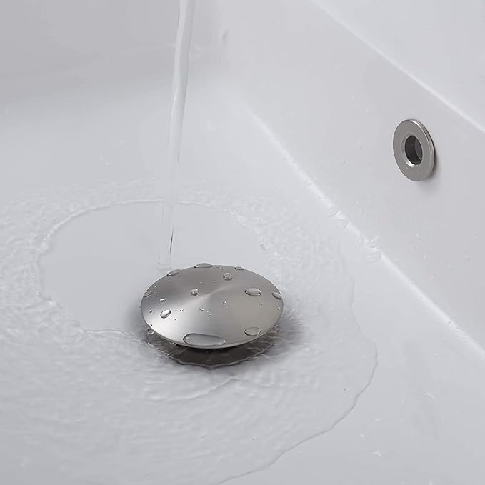 Rockgoya Bathroom Sink Drain,2 Pack Drain Stopper Bathroom Sink Without Overflow,Pop Up Drain Assembly with Detachable Strainer Basket,Built-in Anti-Clogging Strainer,Stainless Steel Brushed Nickel