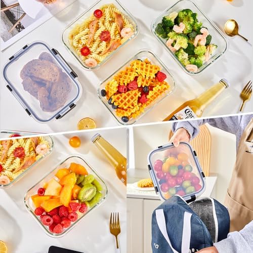 8 Pack 36OZ Glass Food Storage Containers with Lids, Meal Prep Containers, Airtight Bento Boxes with Leak Proof Locking for Microwave, Oven, Freezer and Dishwasher, BPA Free