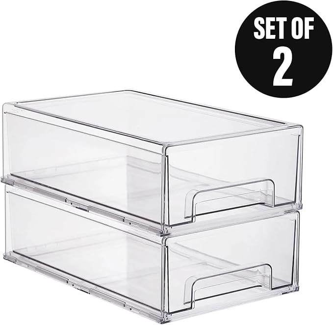 ShelfShaper Clear Plastic Storage Drawer Organizer Bins, Perfect for Kitchen Organization or Pantry Organization and Storage, Fridge Drawer Organizer Bins, Pantry Storage and Organization Bins