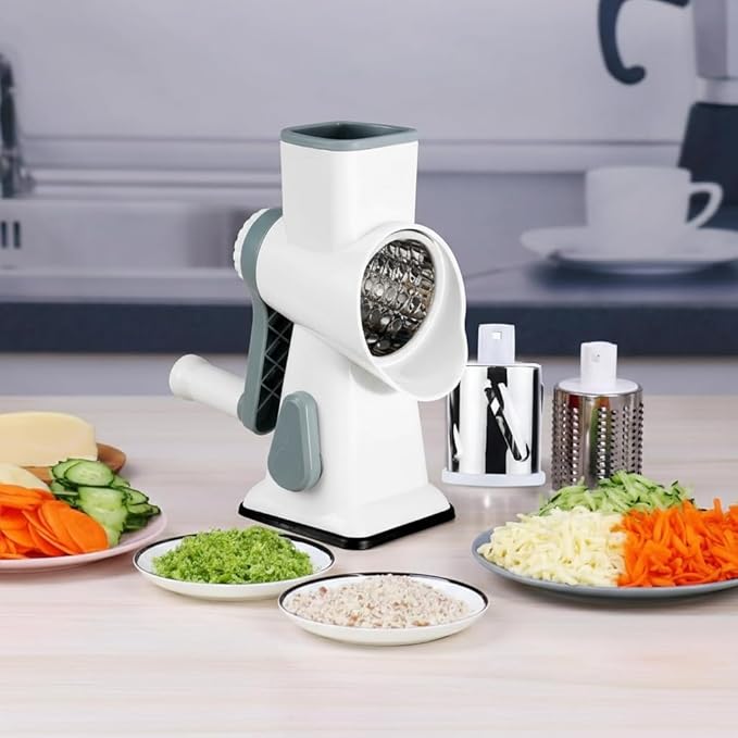 YOUCZON Rotary Cheese Grater Multi-Purpose Stainless Steel Cheese Shredder - Cheese Grater With Handle Effortless Grating of Carrots, Potatoes, Vegetables, and Fruits (White)