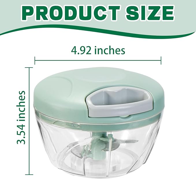 Manual Food Processor Vegetable Chopper, Portable Hand Pull String Garlic Mincer Onion Cutter for Veggies, Suitable for Vegetables, Ginger, Garlic, Fruits, Onion, Potato, Salad (Green 500 ml)