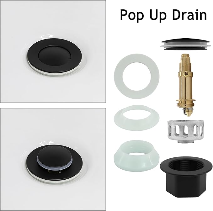 Bathroom Sink Drain,Drain Stopper Bathroom Sink Without Overflow,Small Cap Pop Up Drain Assembly with Detachable Strainer Basket,Built-in Anti-Clogging, Stainless Steel Nut Matte Black