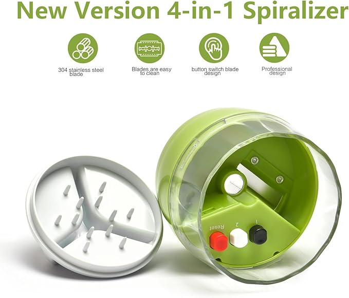 Spiralizer Handheld Vegetable Slicer, 4 in 1 Zucchini Spaghetti Maker, Spiral Slicer For Making Quick Low Carb Veggie Noodles 8.45cm