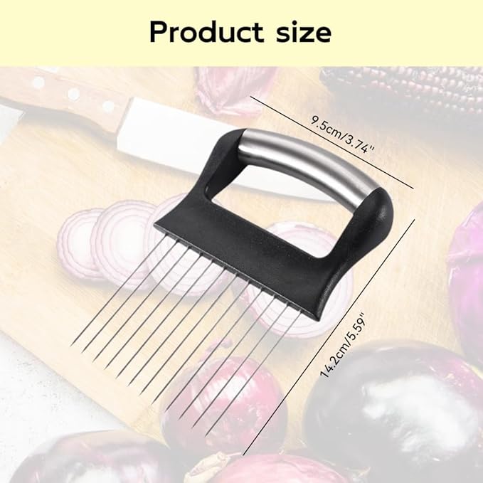 Onion Holder for Slicing, 2025 New Stainless Steel Onion Slice Holder Lemon Slicer Vegetable Cutter, Kitchen Chopper Slicing Assistant Tool for Meat, Onion, Potato, Tomato (A-2PCS)