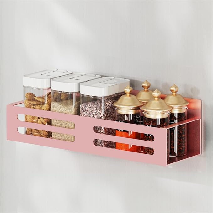Magnetic Spice Rack for Refrigerator, Metal Spice Rack Organizer, Magnetic Shelf for Fridge 4Pack Pink
