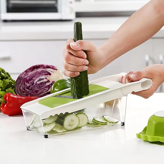 NACOLUS Cheese Grater with Container,5 In 1 Mandoline Slicer for Kitchen,Multi Purpose Vegetable Slicer, Easy to Clean Vegetable Chopper,Cheese Shredder,Julienne Slicer and Peeler