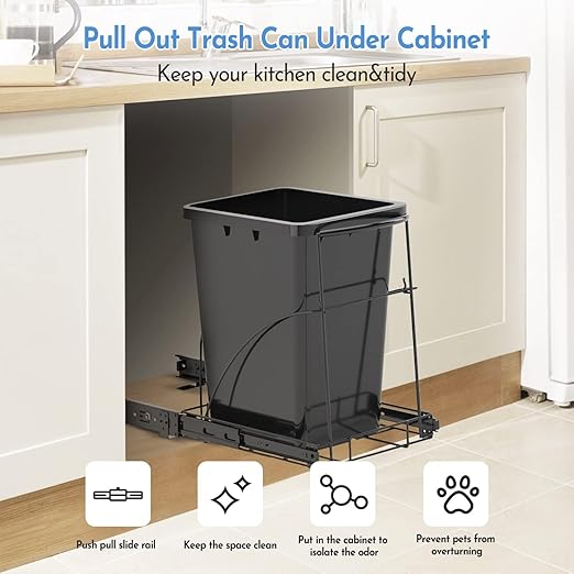 Tanamu Pull Out Trash Can Under Cabinet & Under Sink Garbage Can Pull Out,Heavy Duty Cabinet Organizer Roll Out Kit,Requires 13" W X 18" D Minimum Cabinets, Black Finish, (Waste Bin Not Included)