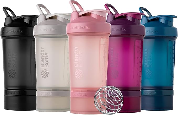 BlenderBottle Shaker Bottle with Pill Organizer and Storage for Protein Powder, Classic V2 ProStak System, 22-Ounce, Tan