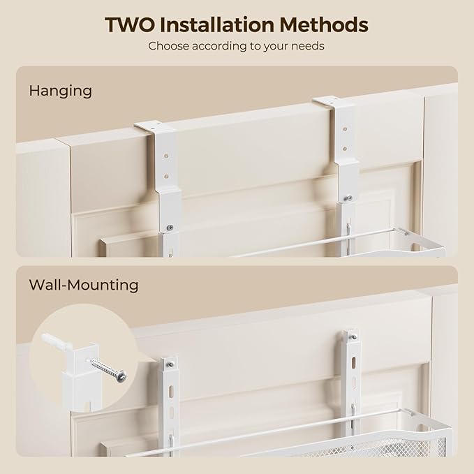 Delamu 8 Tier Over the Door Pantry Organizer, 2in1 Hanging or Wall Mount Spice Rack Seasoning, Adjustable Heavy-Duty Narrow Pantry Door Organizer and Storage for Kitchen Cabinet and Bathroom,12" White
