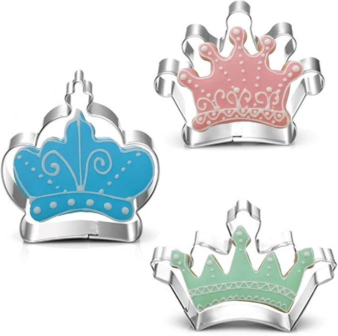 Crown Cookie Cutter Set of 3 pcs, Stainless Steel Princess Crown Shaped Royal Wedding Baking Molds for Holiday Fondant & DIY Crafts