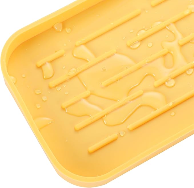 MicoYang Silicone Kitchen Sink Organizer Tray for Multiple Usage,Easy Clean,Eco-Friendly Sponges Holder for Kitchen Bathroom Counter or Sink,Dish Soap Dispenser,Scrubber,Bottle,Cup Yellow 12" x 4”
