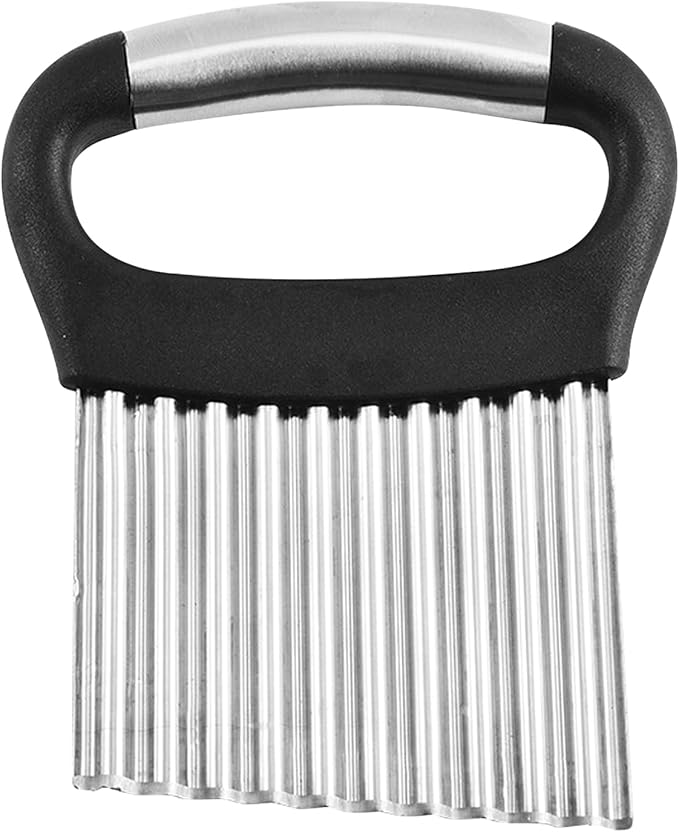 Crinkle Cutter, Stainless Steel French Fry Cutter For Potatoes Cucumbers Carrot, Ergonomic Kitchen Tool Wavy Chopper Waffle Fry Cutter With Handle for Fruits,Vegetables,Salads(Silver+Black)