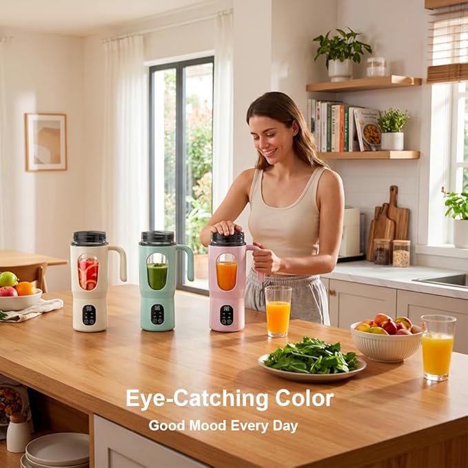 Portable Blender 20oz Personal Electric Juicer Cup with 12 Blades Auto Cleaning,Rechargeable Travel Blender for Smoothies, Shakes, Salsa, Ice Crushing & Frozen Drinks,with Lid for Direct Drinking