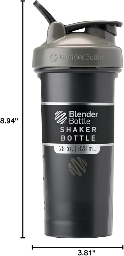 BlenderBottle Classic V2 Shaker Bottle Perfect for Protein Shakes and Pre Workout, 28-Ounce, Grey/Black, Black Shadow