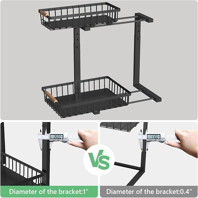 Merrylun Under Sink Organizers,5 Adjustable Height,Metal Pull Out Under Sink Organizers and Storage Shelves with Sliding Drawer, Black, 2 Pack(Hight 13.6″-16.9″)