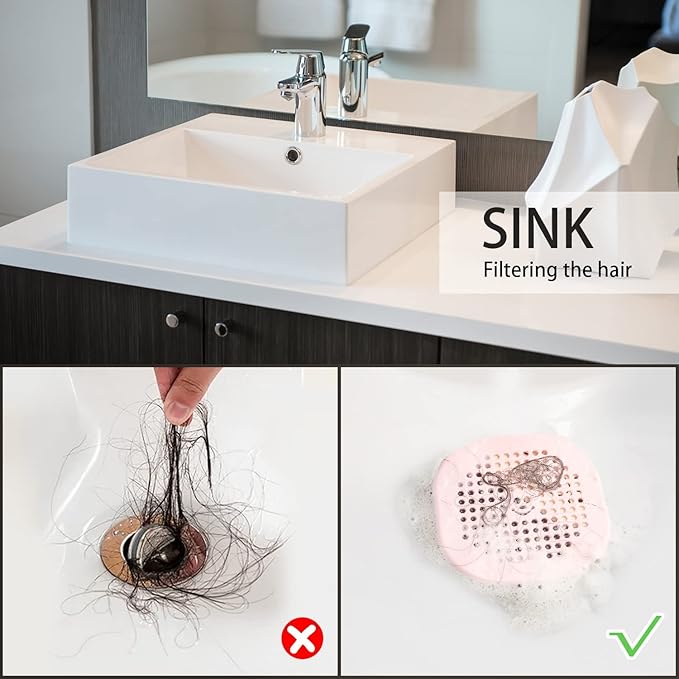 2 Pack Drain Hair Catcher Silicone Drain Cover Sink Drain Strainer Hair Stopper for Shower Kitchen Bathroom Tub Pure White