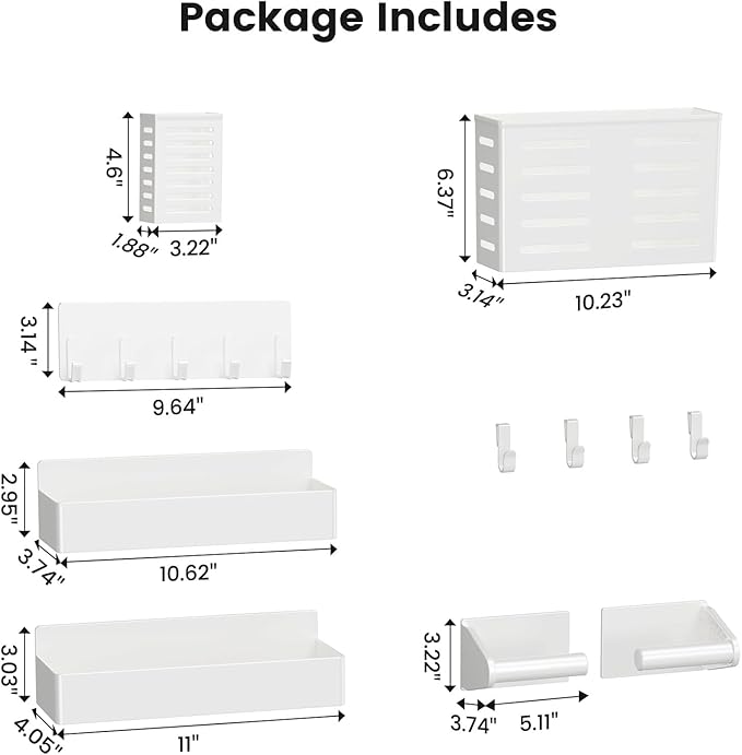 Magnetic Spice Rack for Refrigerator,6 Pack Magnetic Shelf,Fridge Magnet Organizer with Paper Towel Holder,Utensils Racks,Hook Rack,Deepened Basket,Fridge Organizers and Storage White(6 Pack)