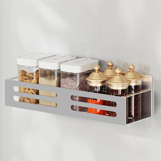 Magnetic Spice Rack for Refrigerator, Metal Spice Rack Organizer, Magnetic Shelf for Fridge 4Pack Grey