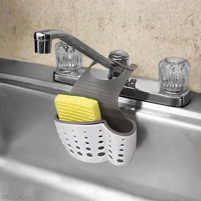 Silicone Sponge Holder For Kitchen Sink - Over The Faucet Sink Sponge Holder Hanging, 5.7 x 3.22 x 2.2" Convenient Size - Adjustable Silicone Holders With Strap, Easy to Use and Clean