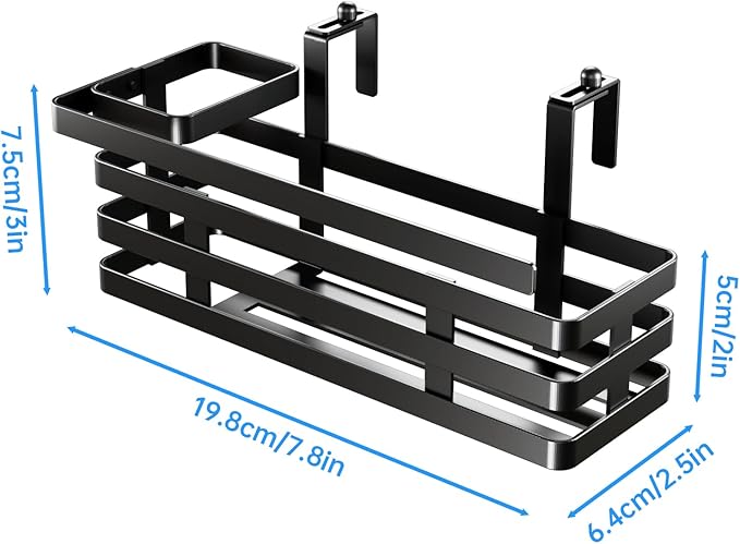 NiHome Sponge Holder for Kitchen Sink, Over Sink Divider Caddy for Double Sinks, Multi-Compartment Storage Organizer for Sponge, Brush & Stopper, L-Shaped Hooks, Adjustable Fast Drainage