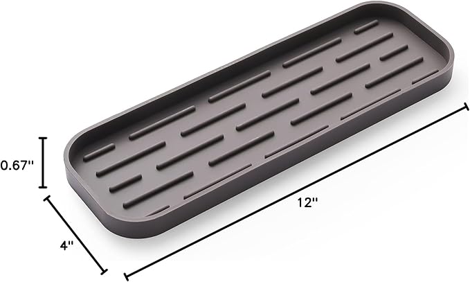 MicoYang Silicone Kitchen Sink Organizer Tray for Multiple Usage,Eco-Friendly Sponges Holder for Kitchen Bathroom Counter or Sink,Dish Soap Dispenser,Scrubber,Bottle,Cup (Coffee, 12"×4")
