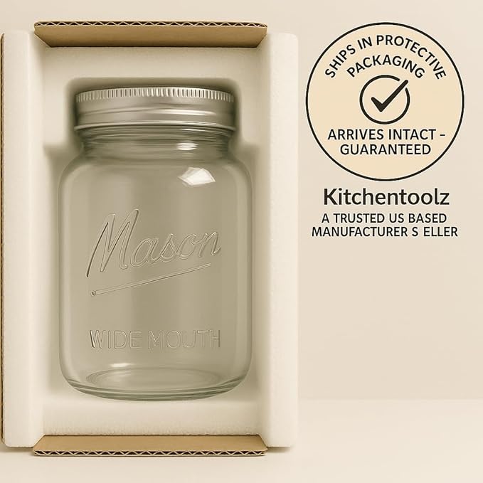 kitchentoolz Large Mason Jars with Lids – 64 oz Mason Jars Wide Mouth, 1/2 Gallon Glass Jar with Lid for Pantry Storage, Canning, Flour, Dry Goods – 2 Pack