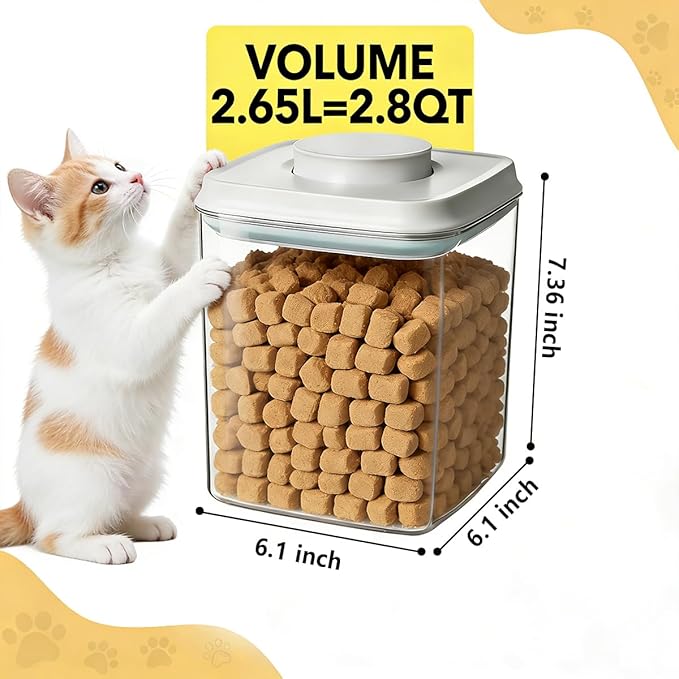 Ankou 2 Pack Airtight Dog Food Storage Containers, 2.8 QT Each, One-Touch Pop Lids, BPA-Free | Clear Stackable Canisters for Pet Food & Cat Treats