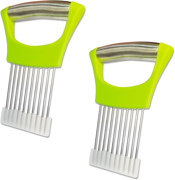 2-Pack Onion Holder Slicer with Stainless Steel Tines, Food Chopper Guide Tool, Chartreuse