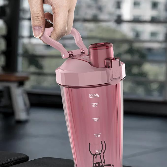 Electric Shaker Bottle, 20 oz Rechargeable Shaker Cup for Protein Mixes and Pre Workout, Portable Gym Protein Blender for Meal Replacement Shakes | Leak-Proof w/Handle | BPA Free (Pink)
