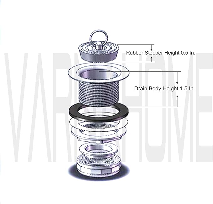Stainless Steel Bath Tub Drain Assembly W/Wash Tray Plug for Bathtub or RV Mobile Showers