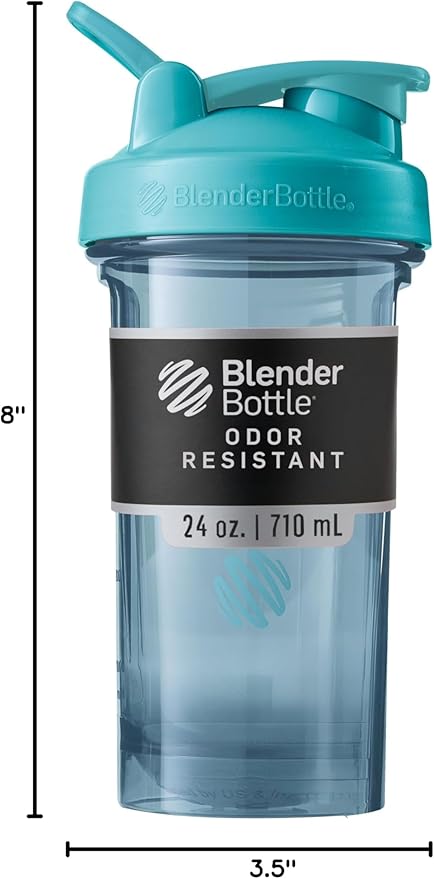 BlenderBottle Shaker Bottle Pro Series Perfect for Protein Shakes and Pre Workout, 24-Ounce, Cerulean Blue