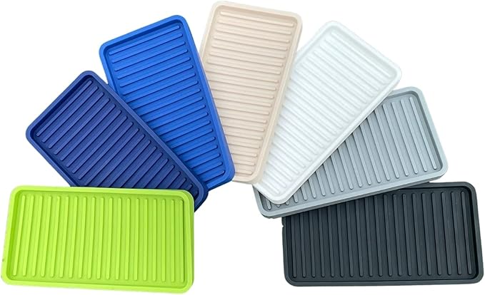 Silicone Kitchen Sink Organizer Tray, Sponge Holder and Countertop Protector | Bathroom and Kitchen Soap Dish and Dispenser Tray (White, 10"x5.25")