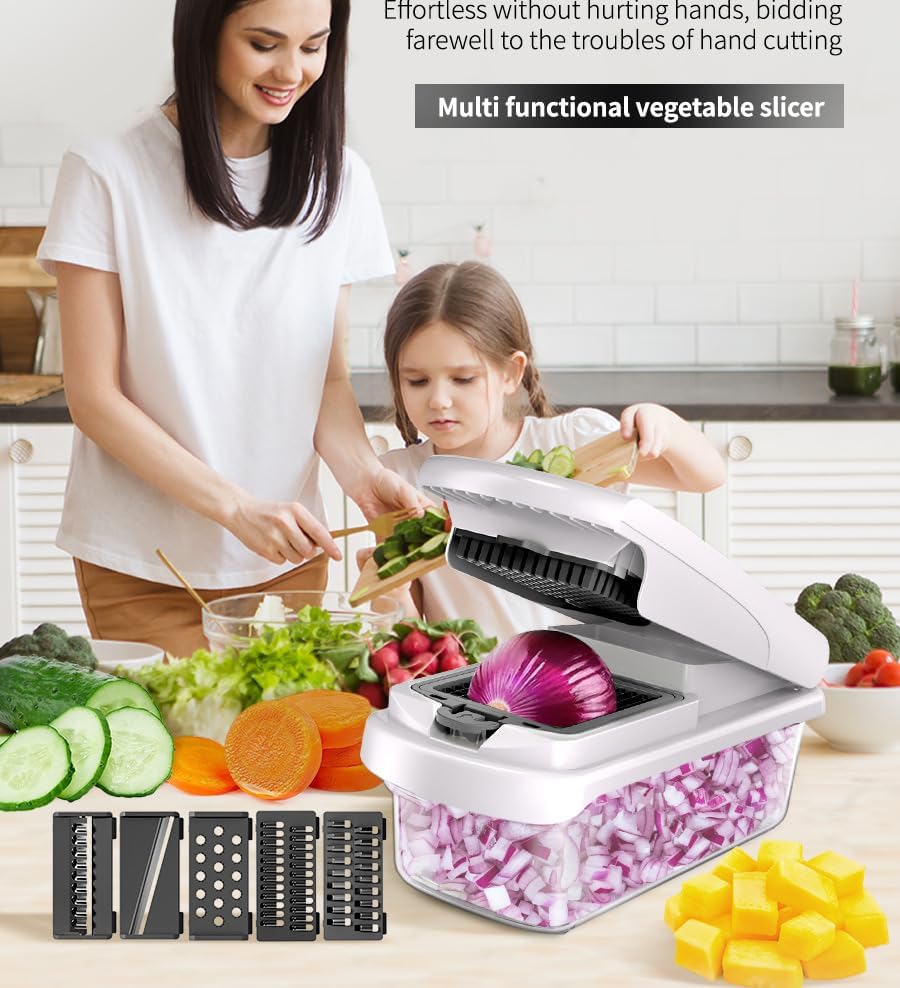 Multifunctional Vegetable Chopper and Slicer with 7 Blades Onion Dicer Food Cutter for Potato Carrot Garlic Fruit Salad Dicing Shredding Slicing - Image 7
