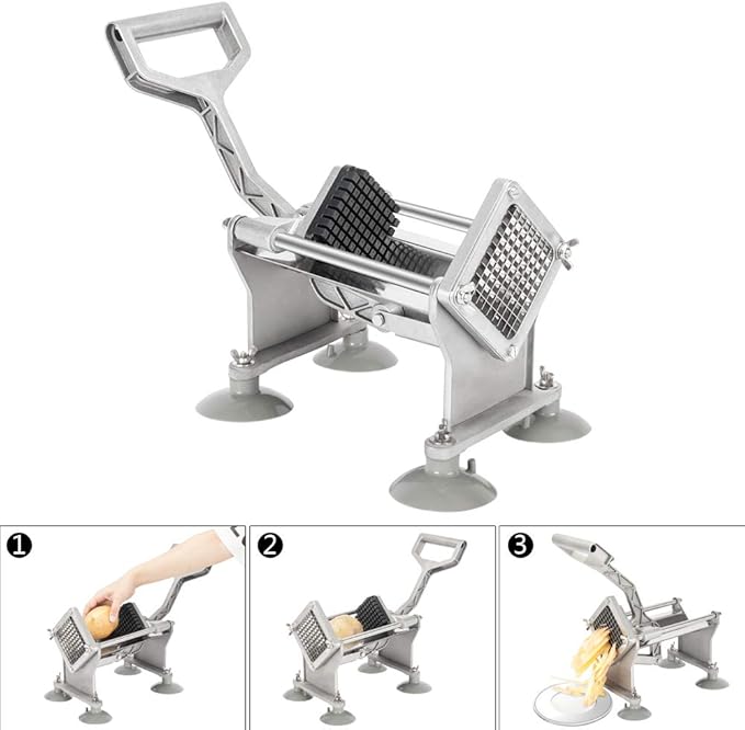 ROVSUN Commercial Vegetable Chopper French Fry Cutter Stainless Steel w/ 4 Sizes Blades, Fruit Potato Slicer, 1/2", 3/8", 1/4" & 8-Wedge Blades and Pusher Blocks for Restaurants, Home & Kitchen