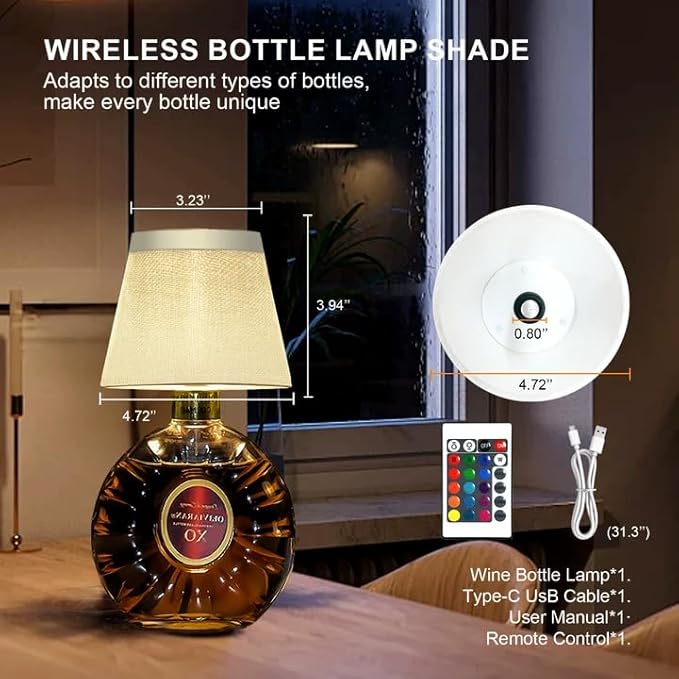 Wireless Bottle Lamp,Small Bedside Table Lamp,RGB LED Bottle Light with Remote Dimmable(RGB Gold Gray, 1pc)