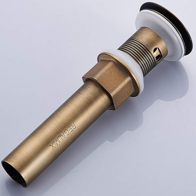 REGALMIX Antique Brass Pop Up Bathroom Vessel Sink Drain Stopper,Built-in Anti-Clogging Strainer, Fits Standard American Drain Hole(1-1/2" to 1-3/4"), with Overflow RWF083R