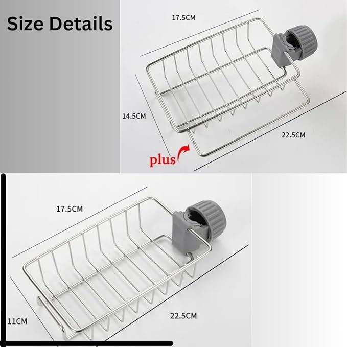 Sponge Holder Over Faucet Kitchen Sink Caddy Organizer, Stainless Steel Hanging Faucet Drain Rack for Soap, Scrubbers & Sponges, Rustproof Chrome Sink Organizer